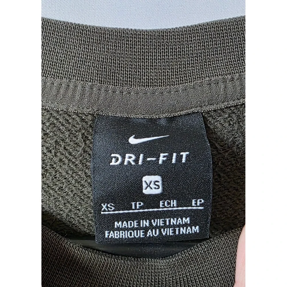 Nike Dri-FIT Womens XS Olive Green Raglan Sweatshirt High Low Hem Side Slit